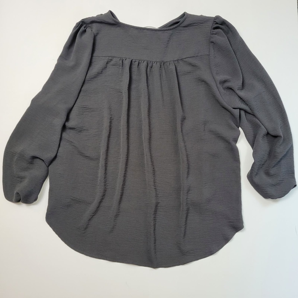 Adyson‎ Parker Button Up Shirt Boxy Silky Round Neck Puff Black Size XL - Picture 2 of 14